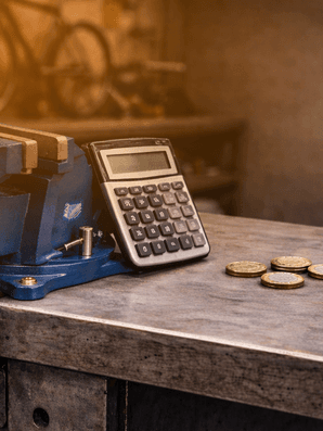 Taschenrechner auf Werkbank