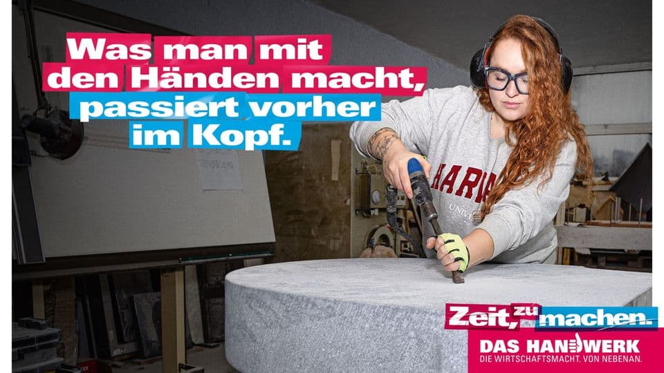 Gesicht der neuen Imagekampagne: Steinmetzin und Steinbildhauerin Luisa Lüttig.