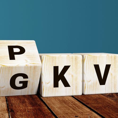 Drei Würfel mit Buchstaben. Der eine Würfel steht auf der Kippe, so kann man auf der einen Würfelseite ein P und auf der anderen ein G erkennen. Dahinter reihen sich die Würfel mit K und V auf. So kann PKV und GKV gelesen werden.