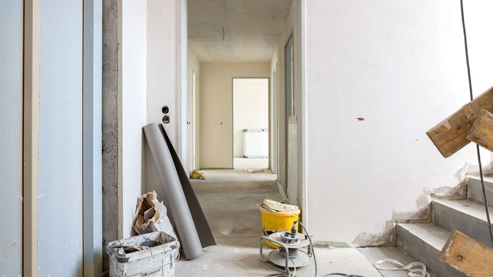 Baustelle eines Neubaus in der Innenansicht