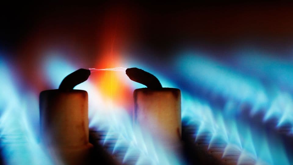 Gasflamme in Nahaufnahme, die brennt.