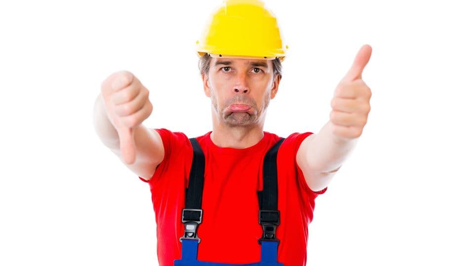 handcrafter with hemet showing thumb up and down