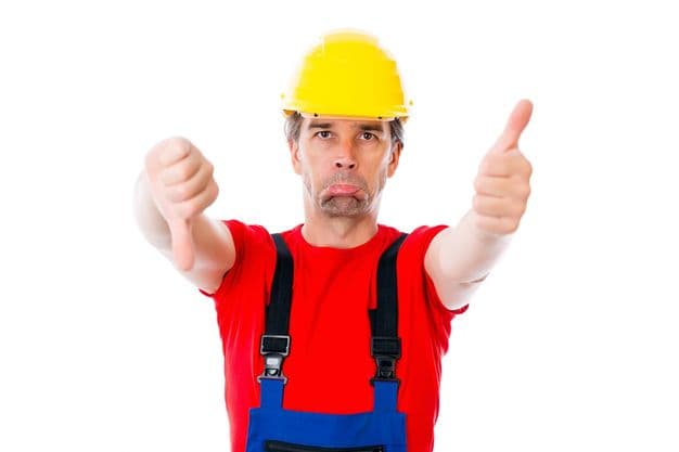 handcrafter with hemet showing thumb up and down