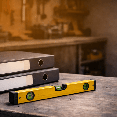 Aktenordner und Wasserwaage