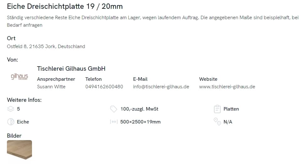 So sehen Interessenten die Angebote auf restholzfreunde.de